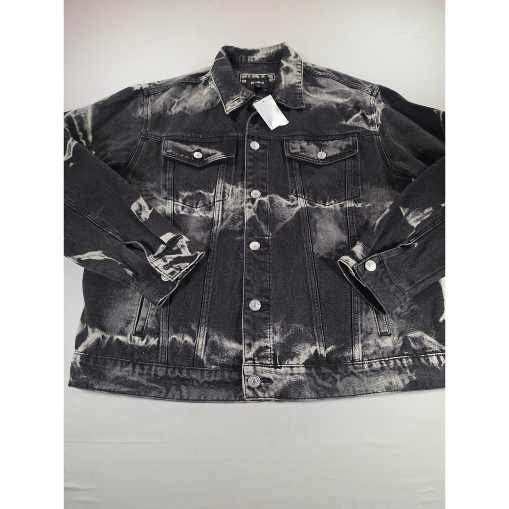 Forever 21 Mens Black White Tie Dye Bleach Denim Trucker Jacket XXL New